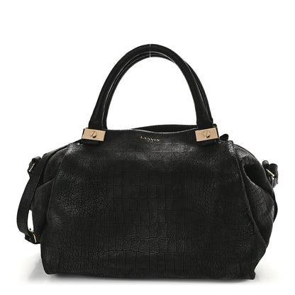 Lanvin Crocodile Stamped Calfskin Trilogy Bowling Bag Black 1 of 12