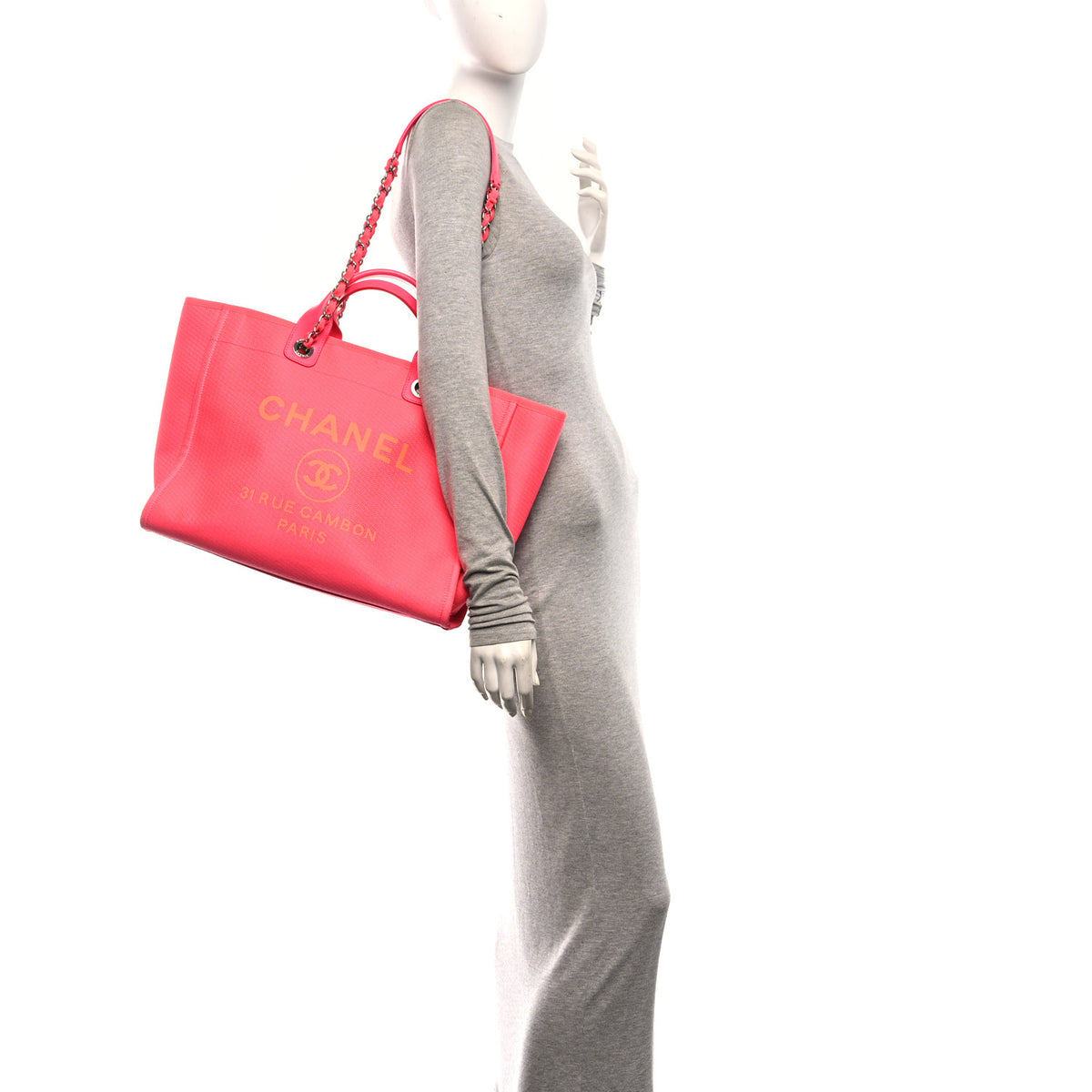 Chanel Mixed Fibers Calfskin Medium Deauville Tote Pink Orange 2 of 11