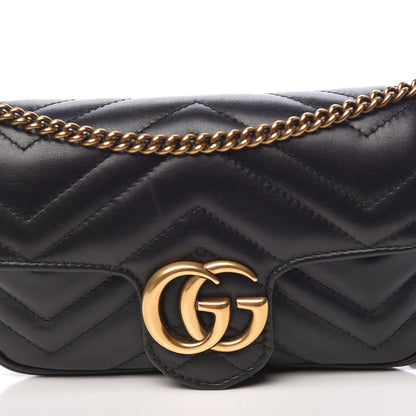 Gucci Calfskin Matelasse Super Mini GG Marmont Shoulder Bag Black 8 of 11