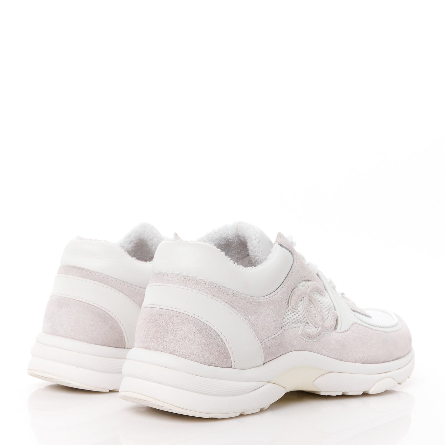 Mesh Suede Calfskin Grained Calfskin Womens CC Sneakers 39 White Grey