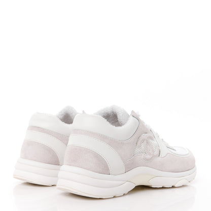 Chanel Mesh Suede Calfskin Grained Calfskin Womens CC Sneakers 39 White Grey 4 of 8