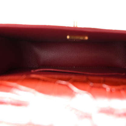 Chanel Calfskin Crocodile Embossed Turn Around Mini Flap Burgundy 5 of 11