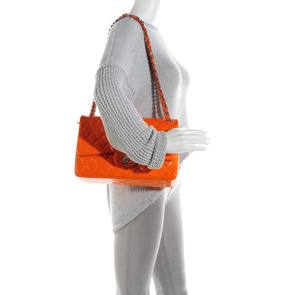 Chanel Patent Quilted Jumbo Double Flap Orange 2 of 8