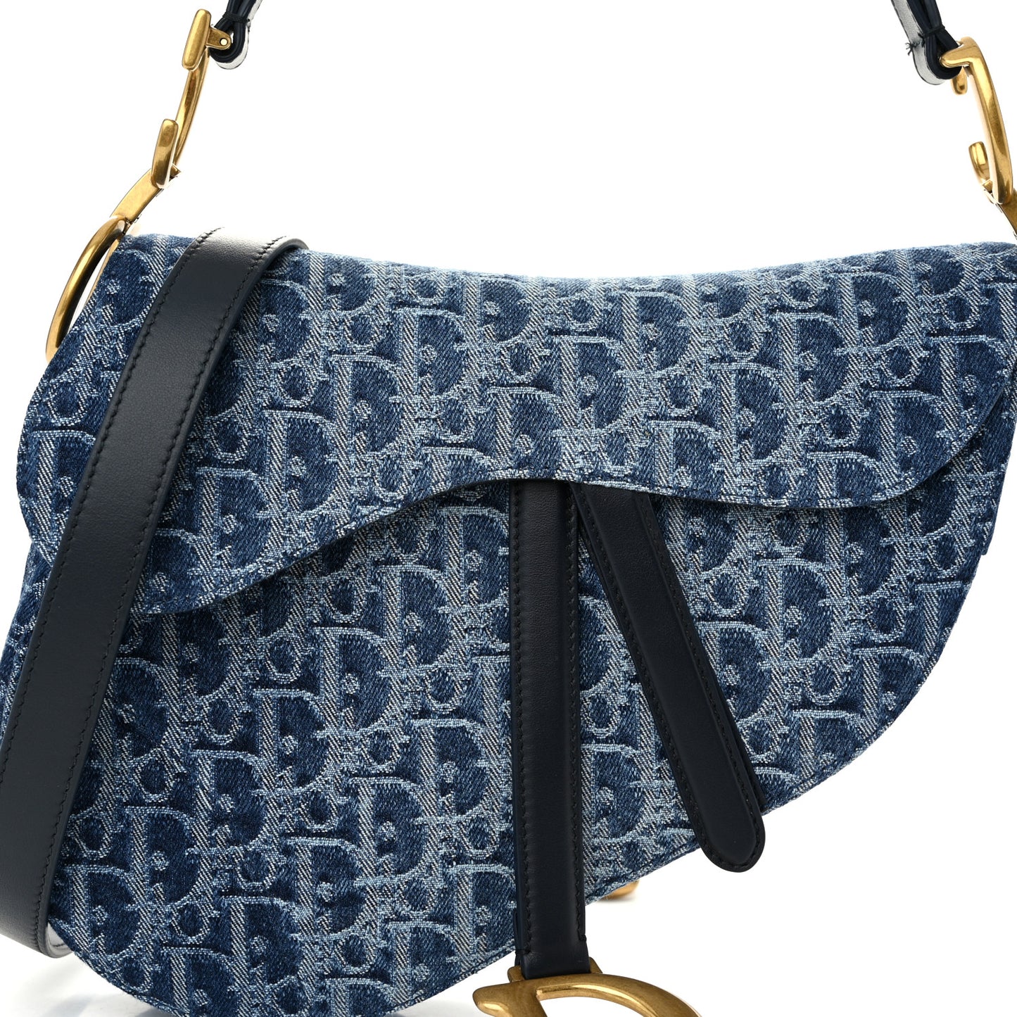 Denim Oblique Jacquard Saddle Bag With Strap Blue