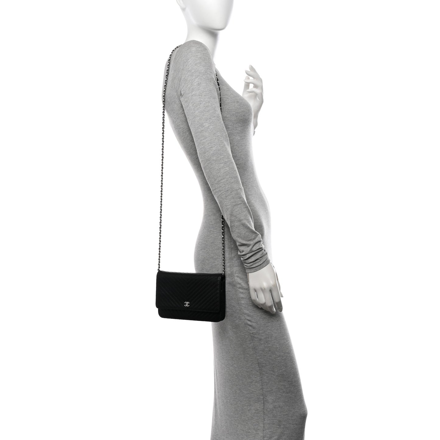 Caviar Chevron Quilted Wallet On Chain WOC Black