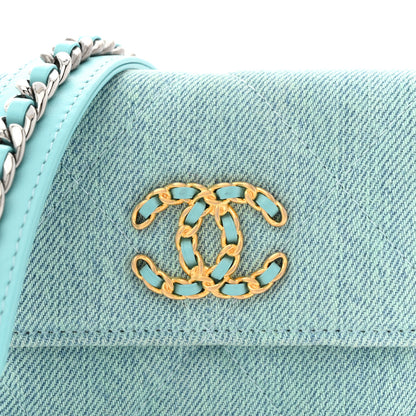 Chanel Denim Quilted Chanel 19 Flap Card Holder With Chain Light Blue 15 of 19