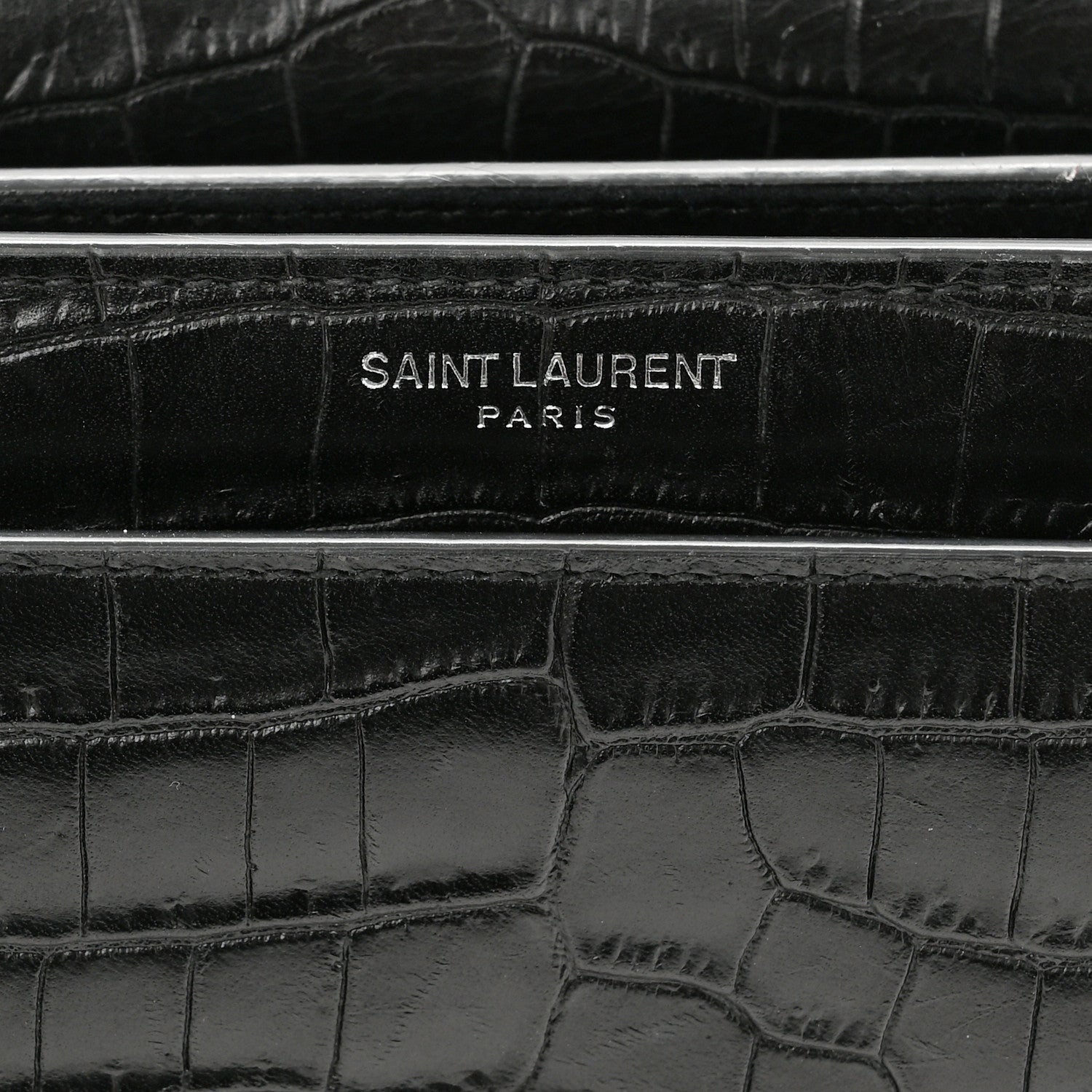 Saint Laurent Calfskin Crocodile Embossed Medium Monogram Sunset Black 6 of 13