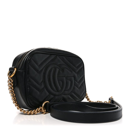 Gucci Calfskin Matelasse Mini GG Marmont Chain Shoulder Bag Black 3 of 11