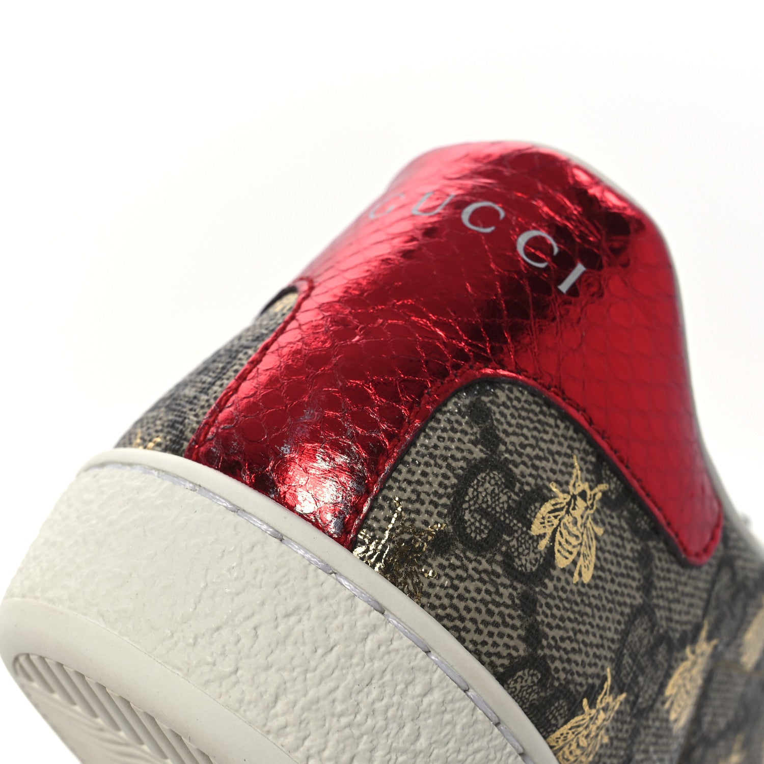 Gucci GG Supreme Monogram Bees Ayers Web Womens Ace Sneakers 38.5 Beige Oro Green Red 12 of 13