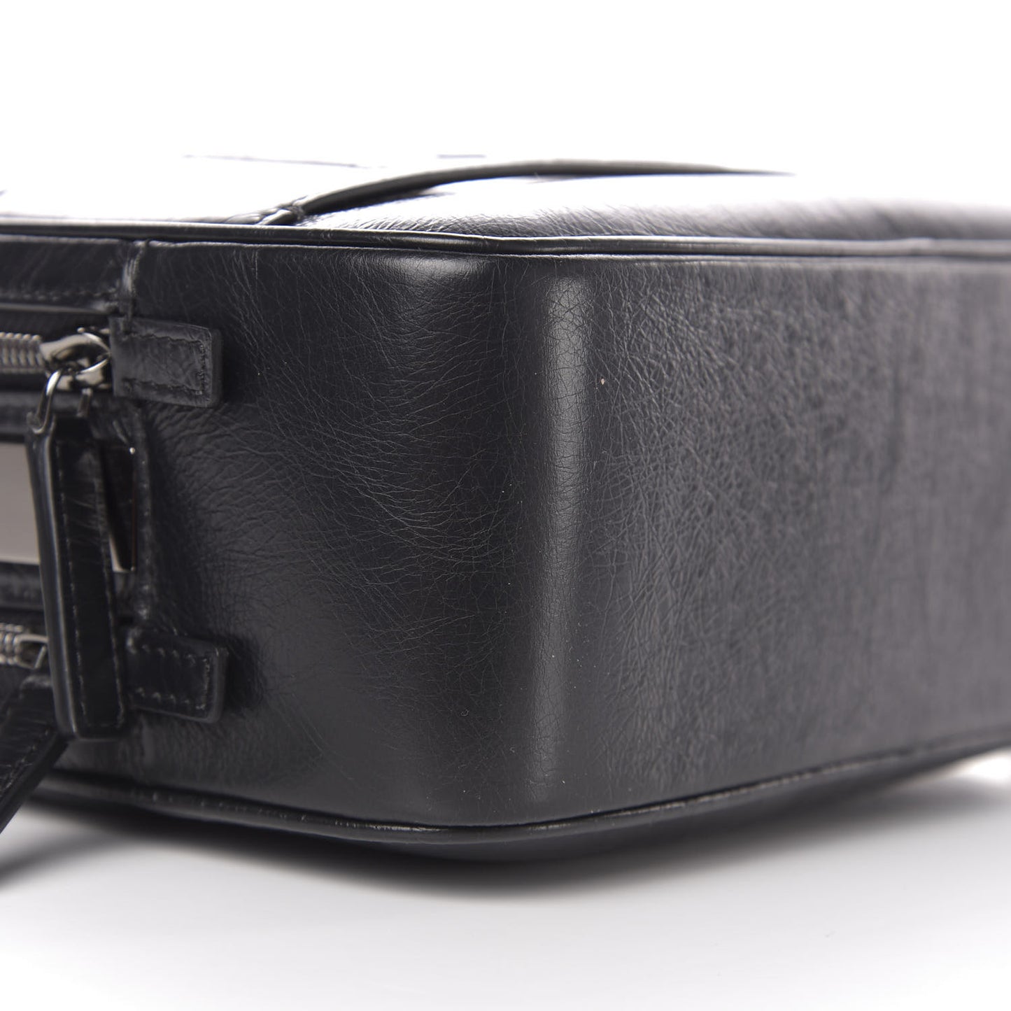 Crushed Calfskin Logo Crossbody Bag Black