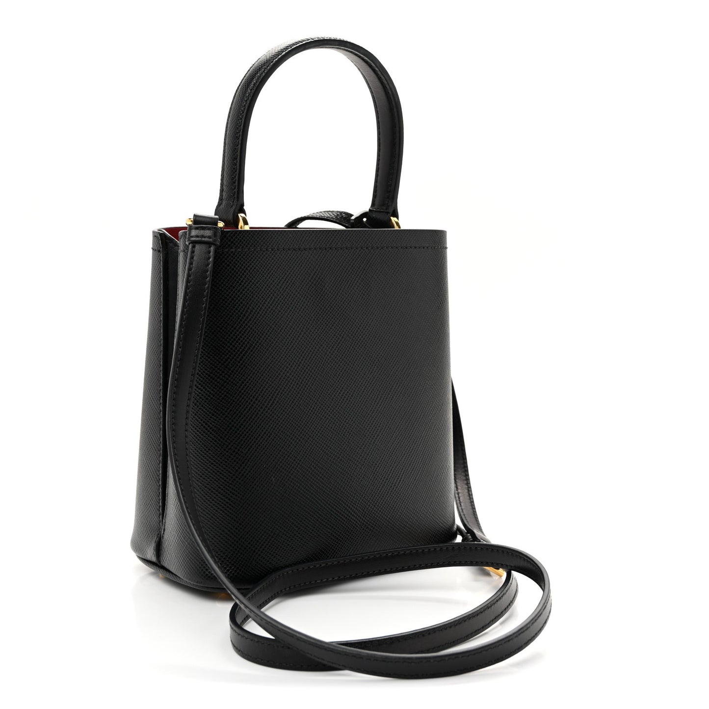Saffiano Cuir Small Panier Bucket Bag Black Fuoco