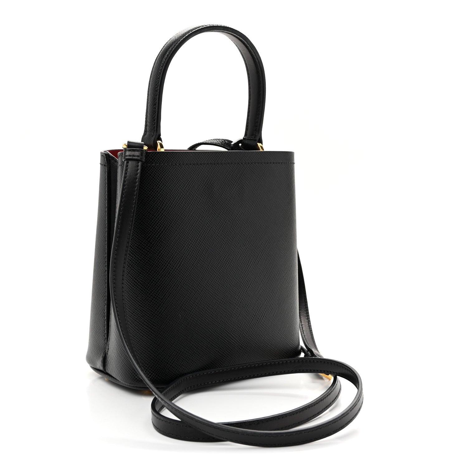 Prada Saffiano Cuir Small Panier Bucket Bag Black Fuoco 3 of 10
