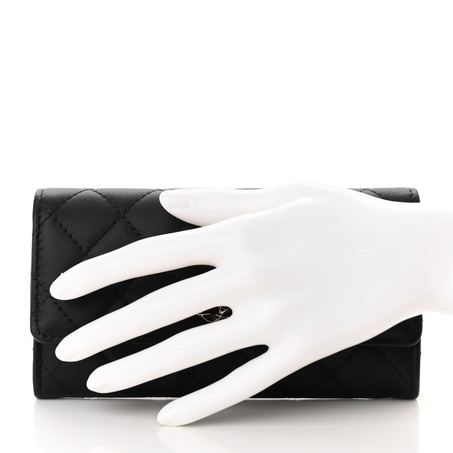 Lambskin Quilted Enamel CC Flap Wallet Black