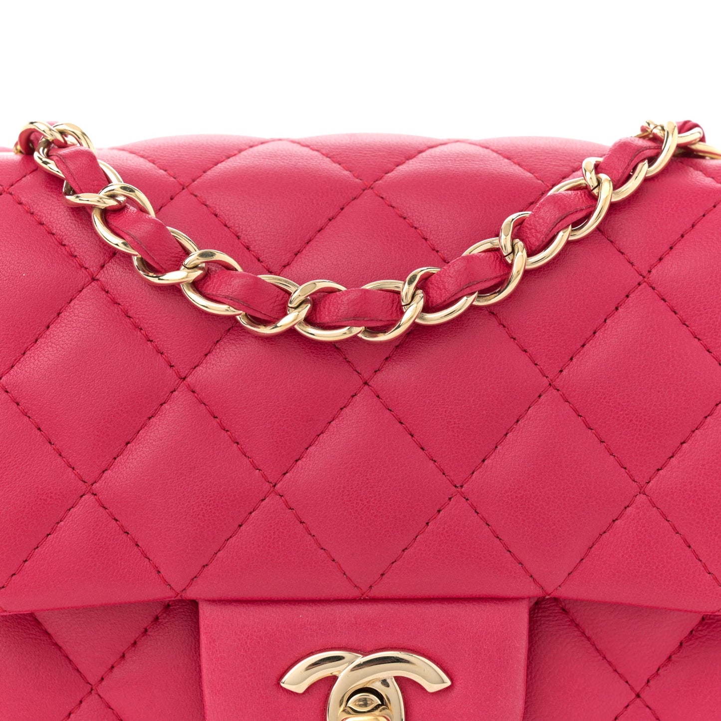 Lambskin Quilted Mini Square Flap Dark Pink