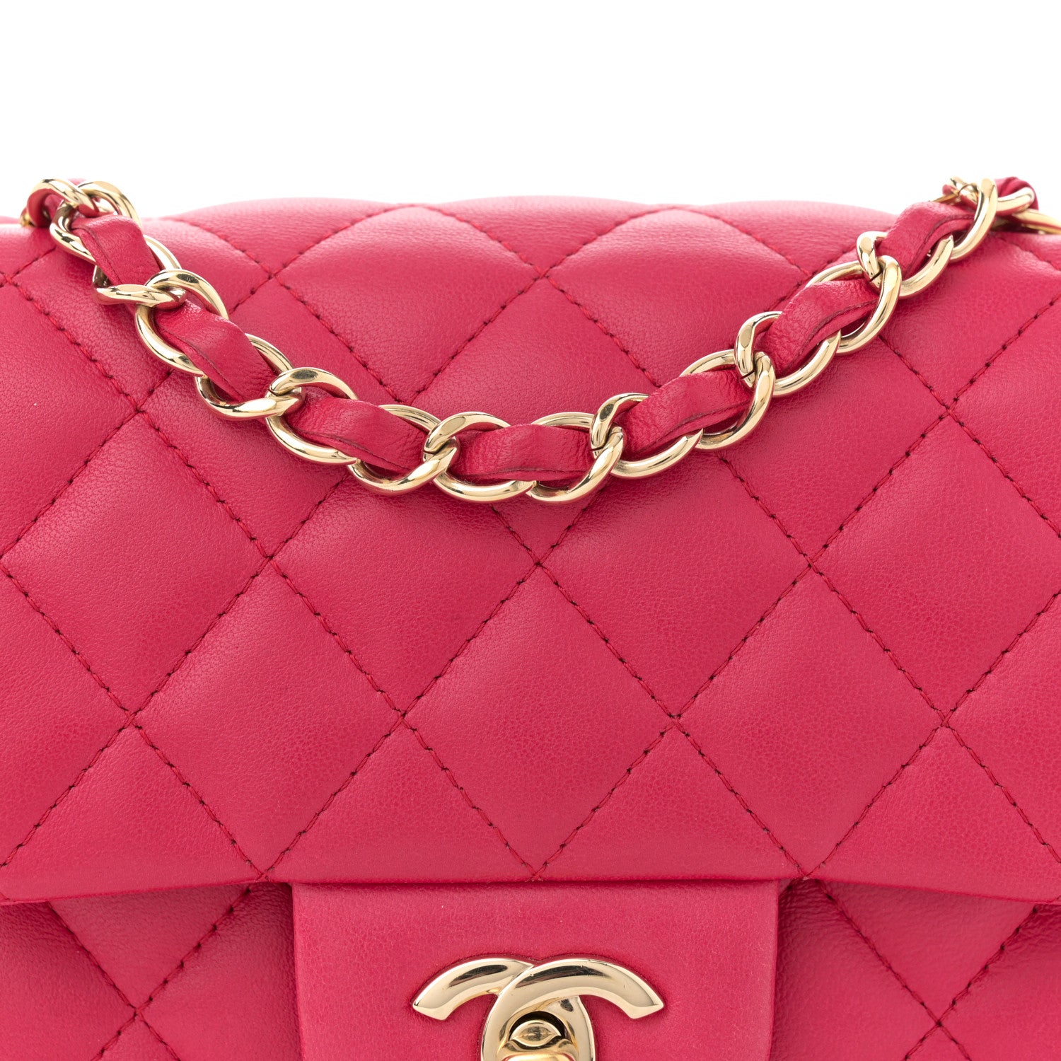 Chanel Lambskin Quilted Mini Square Flap Dark Pink 8 of 14