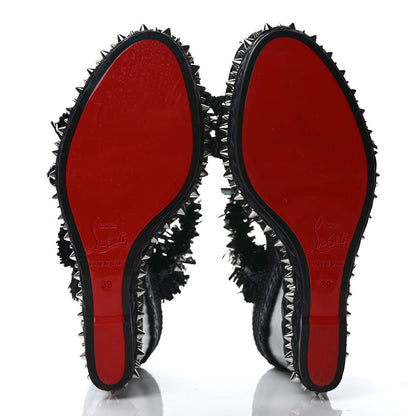Christian Louboutin Voltinoudou 110mm Tie Cruise Raffia Spike Wedge 39 Black 5 of 7