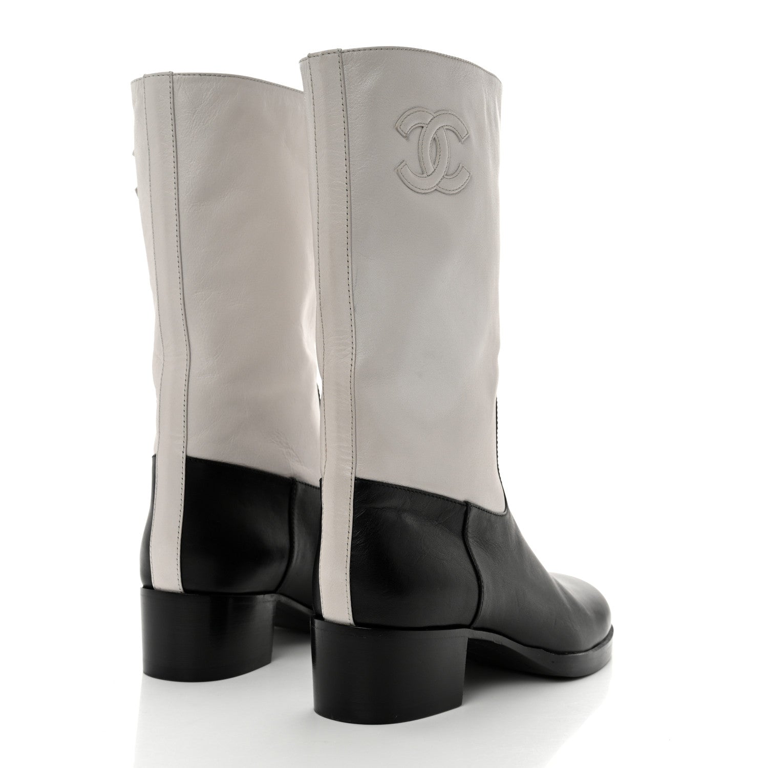 Chanel Calfskin CC Logo Mid Calf Boots 37 Grey Black 4 of 10