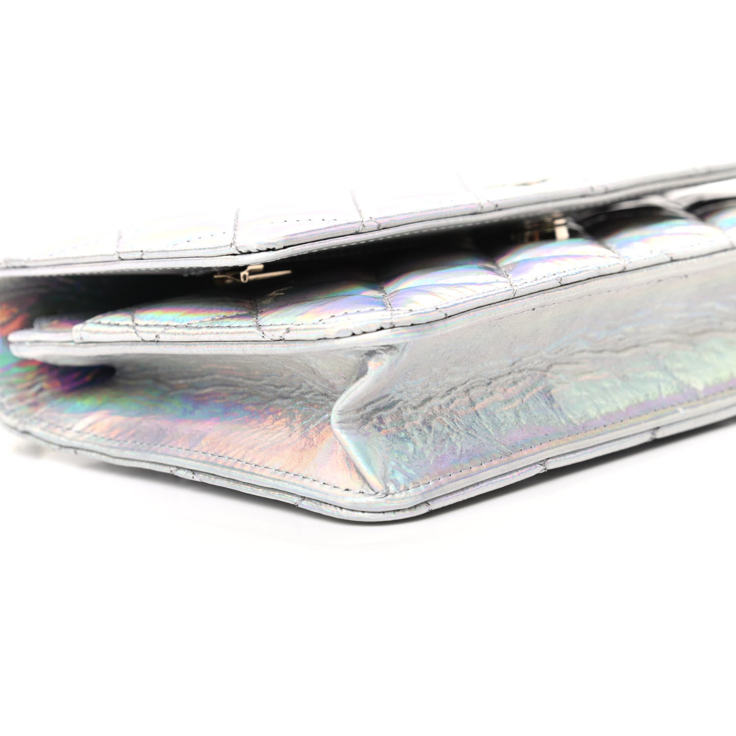 Chanel Iridescent Goatskin Quilted Wallet On Chain WOC Silver 8 of 10