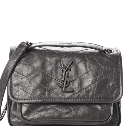 Saint Laurent Crinkled Calfskin Matelasse Monogram Baby Niki Chain Satchel Storm 11 of 12