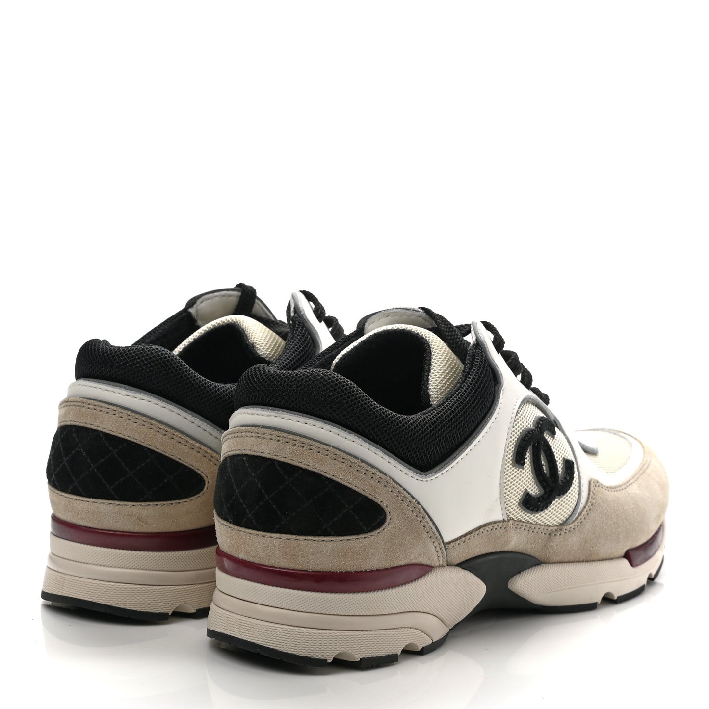 Mesh Suede Calfskin Womens CC Sneakers 39 White Ivory Dark Beige