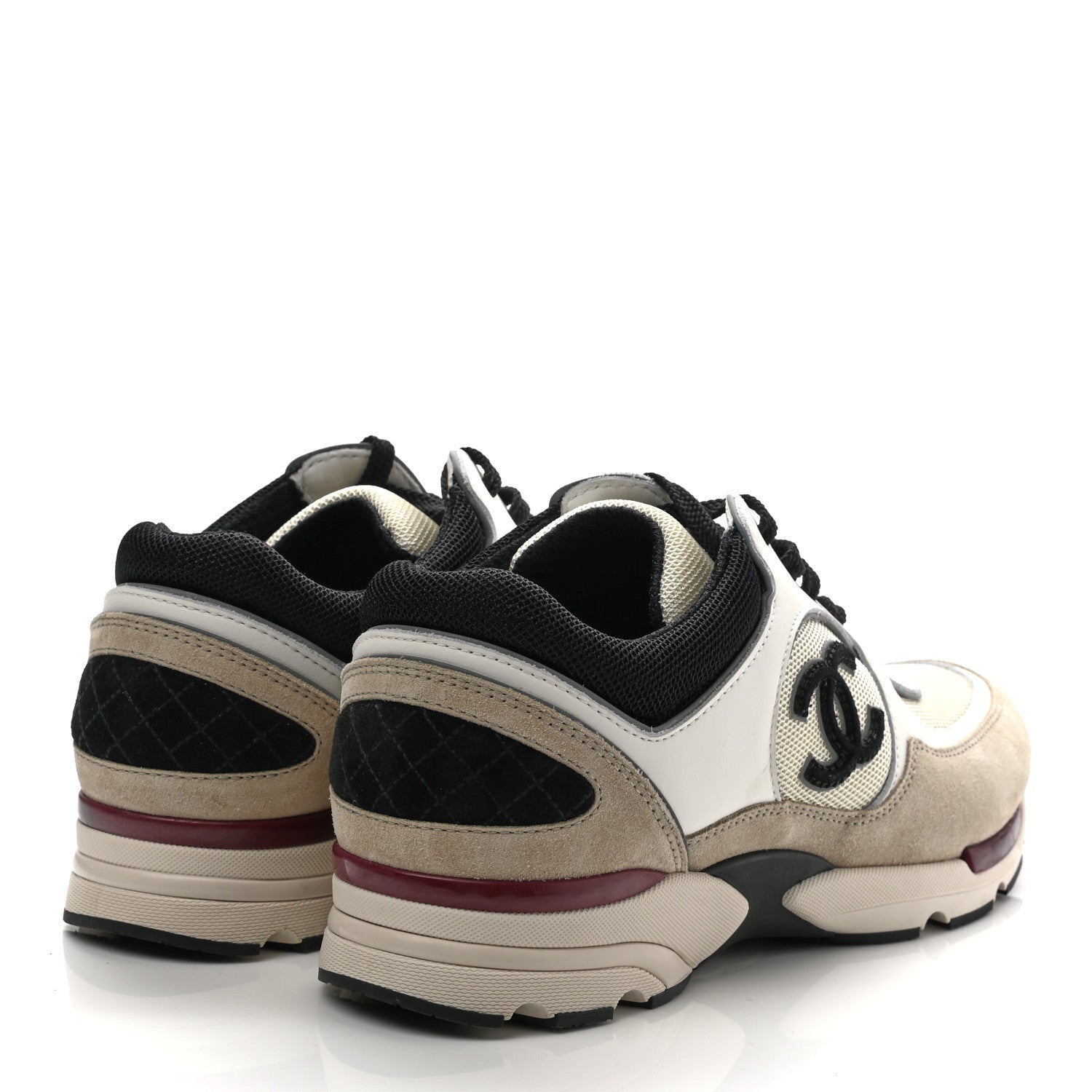 Chanel Mesh Suede Calfskin Womens CC Sneakers 39 White Ivory Dark Beige 4 of 8