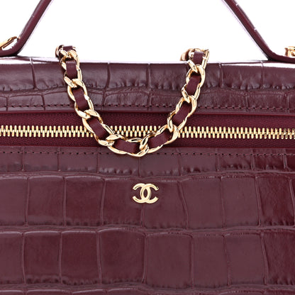 Chanel Calfskin Crocodile Embossed Crococo Exoticoco Vanity With Chain Dark Burgundy 7 of 10