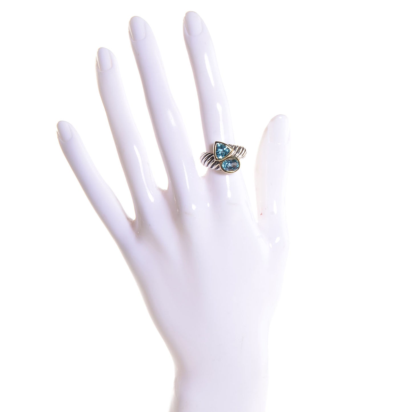 Sterling Silver 18k Gold Blue Topaz Bypass Renaissance Ring 6.25
