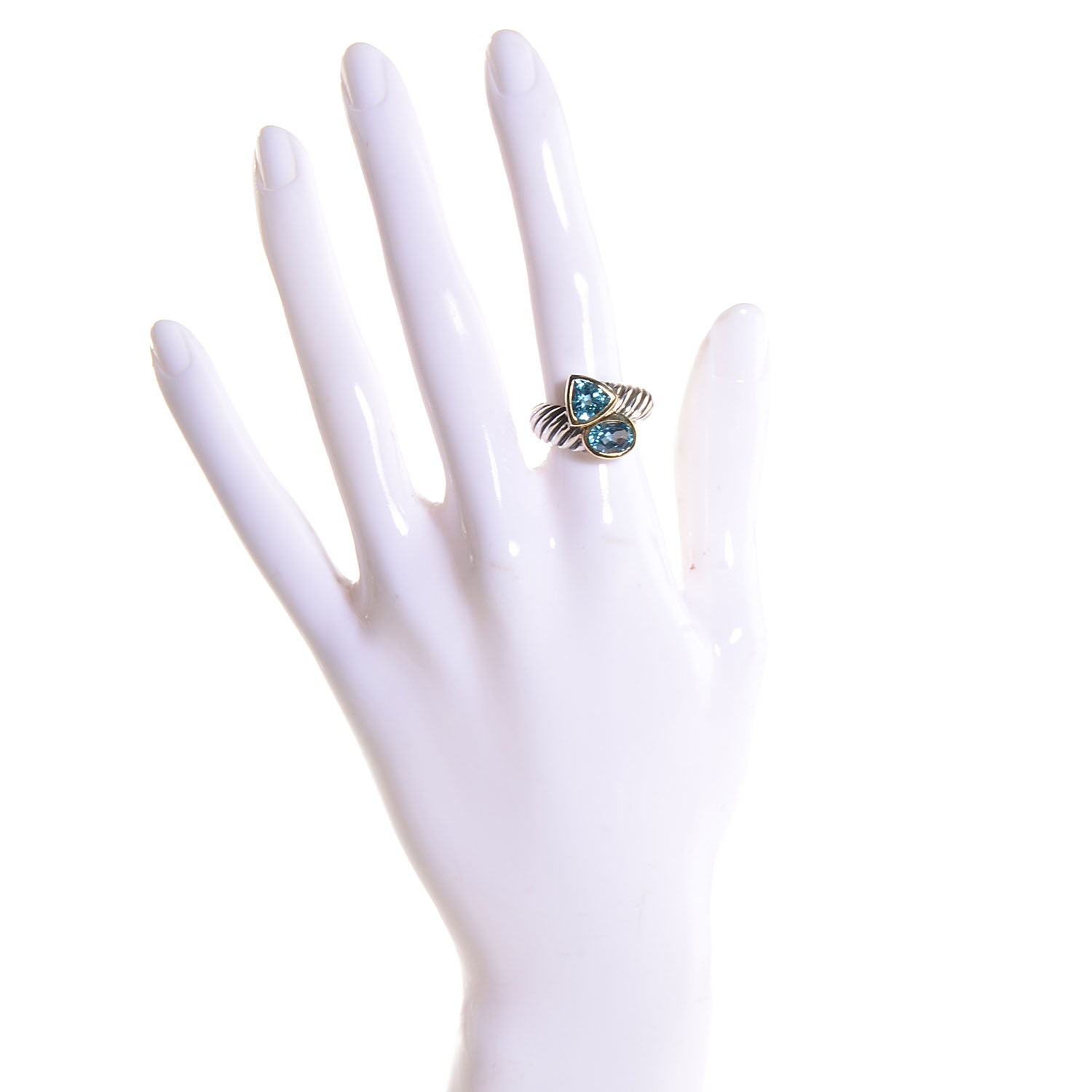 David Yurman Sterling Silver 18k Gold Blue Topaz Bypass Renaissance Ring 6.25 2 of 5