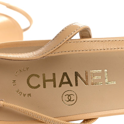 Chanel Goatskin Grosgrain Cap Toe CC Slingback Pumps 39 Beige Black 8 of 9