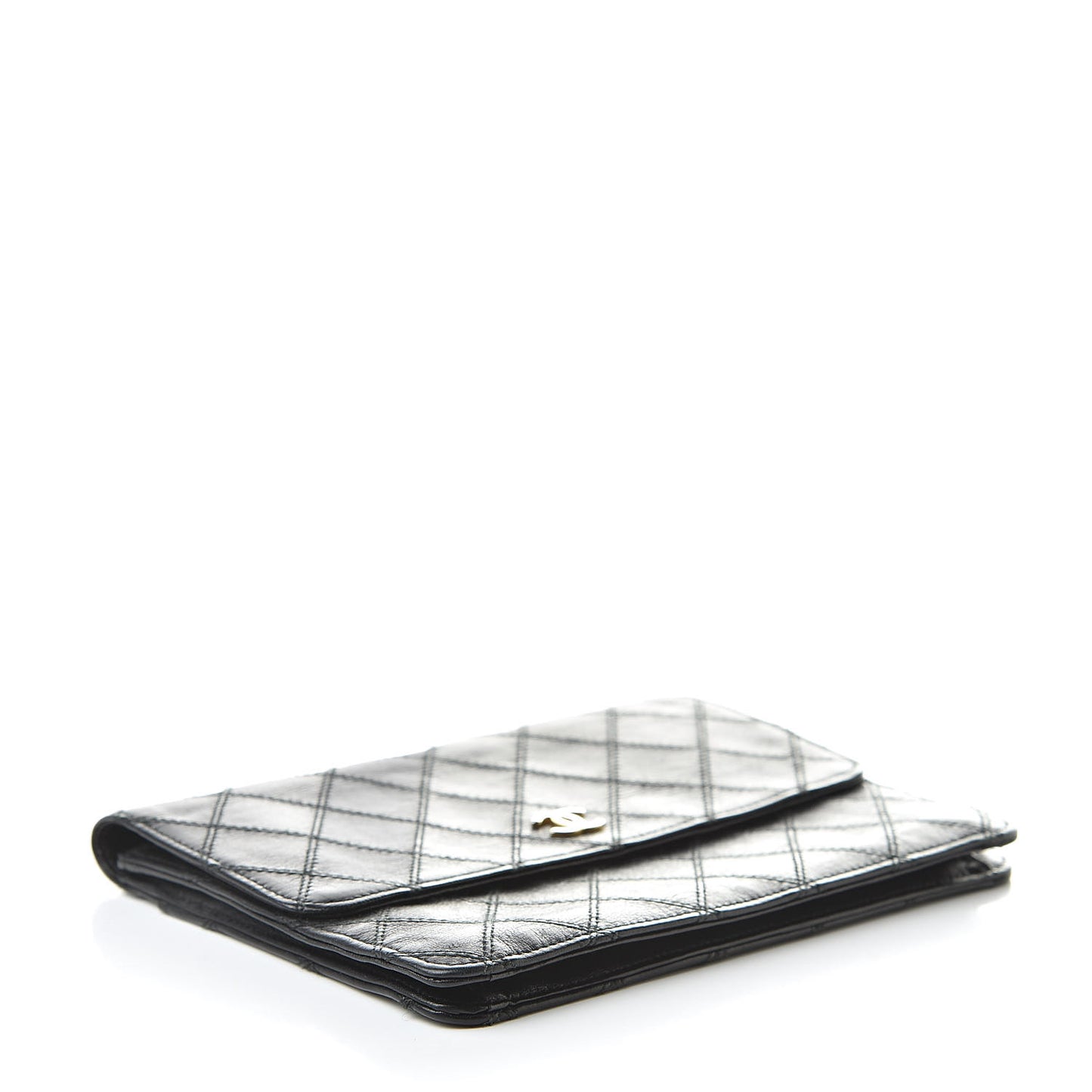 Lambskin Diamond Stitch Compact Pouch Black