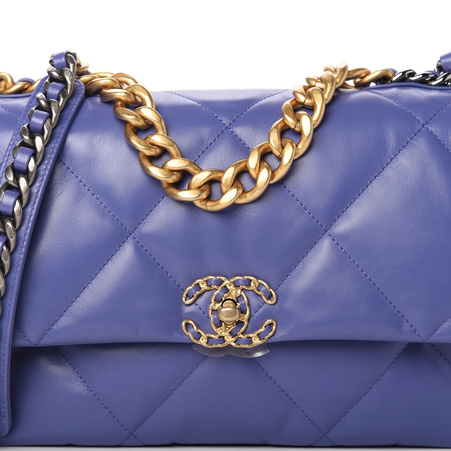 Shiny Goatskin Quilted Large Chanel 19 Flap Blue