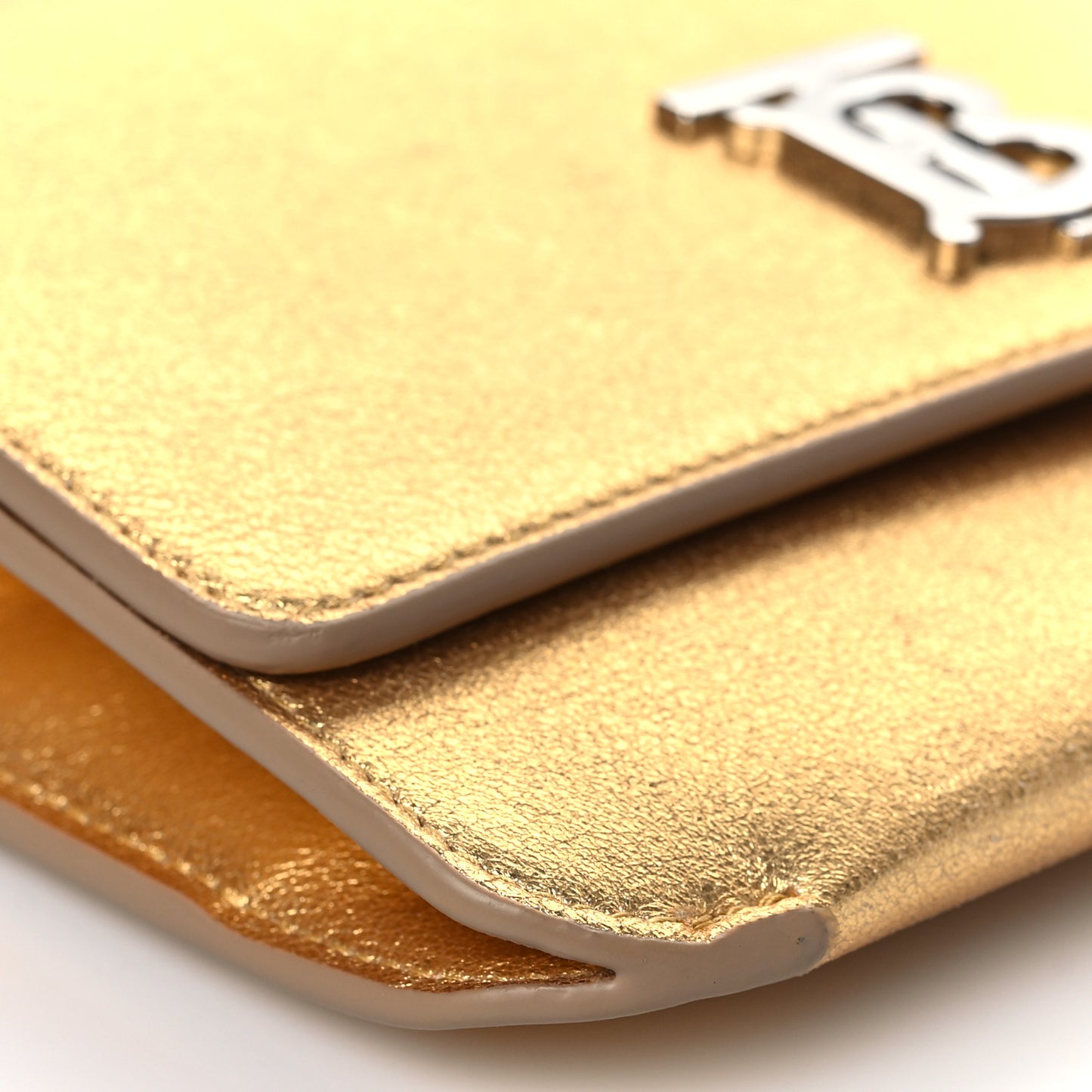 Metallic Calfskin Monogram TB Flat Crossbody Bag Gold