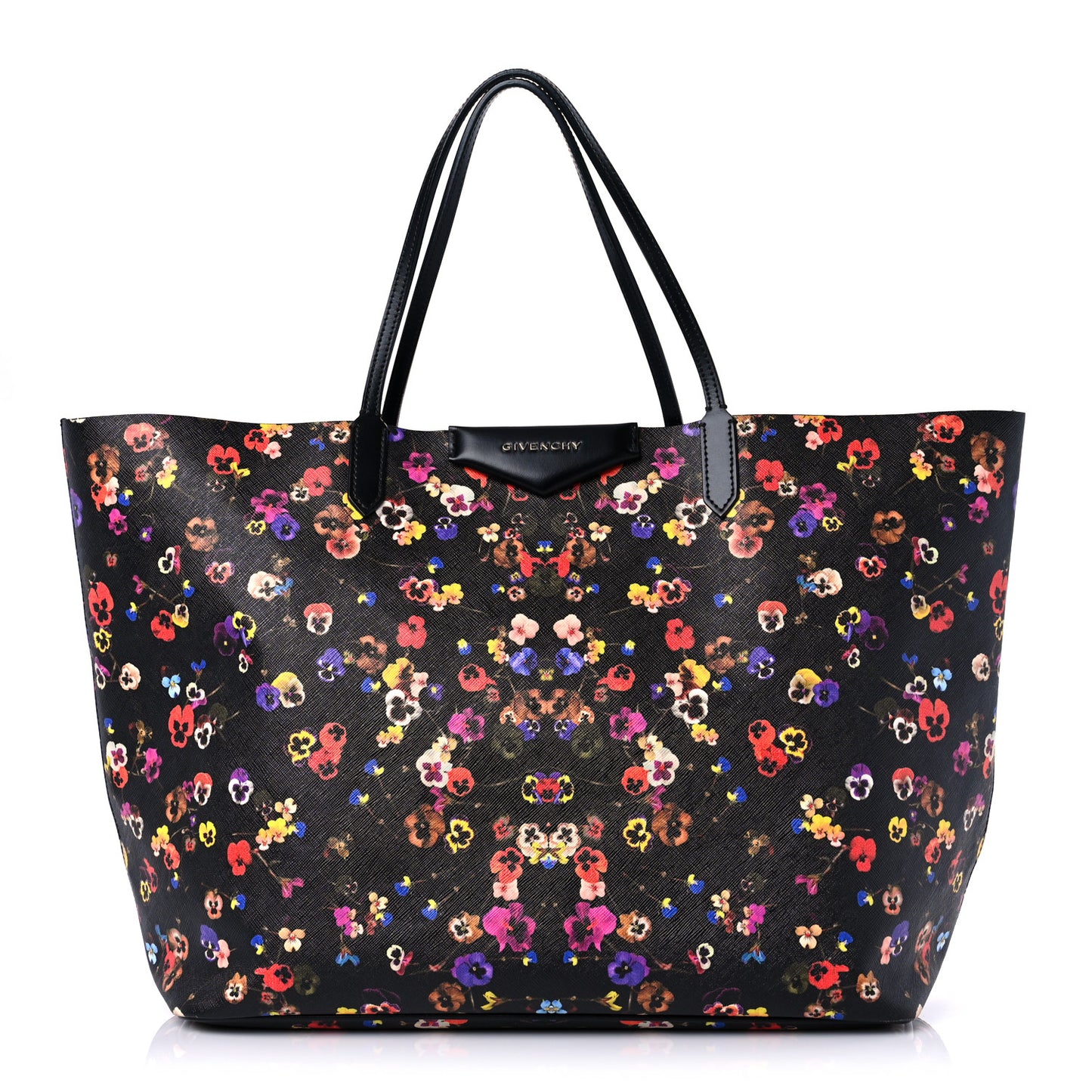 Textured Coated Canvas Floral Print Large Antigona Tote Black Multicolor