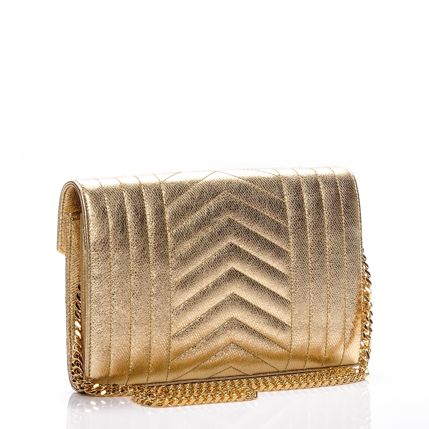 Saint Laurent Metallic Calfskin Tri-Quilt Monogram Envelope Chain Wallet Oro 3 of 7