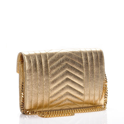 Saint Laurent Metallic Calfskin Tri-Quilt Monogram Envelope Chain Wallet Oro 3 of 7