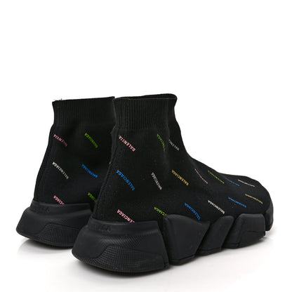 Balenciaga Technical 3D Recycled Knit Allover Logo Mens Speed 2.0 Sneakers 40 Black Multicolor 4 of 9