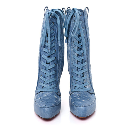 Christian Louboutin Ostrich Avedere 120 Lace Up Ankle Booties 38 Jeans 2 of 8