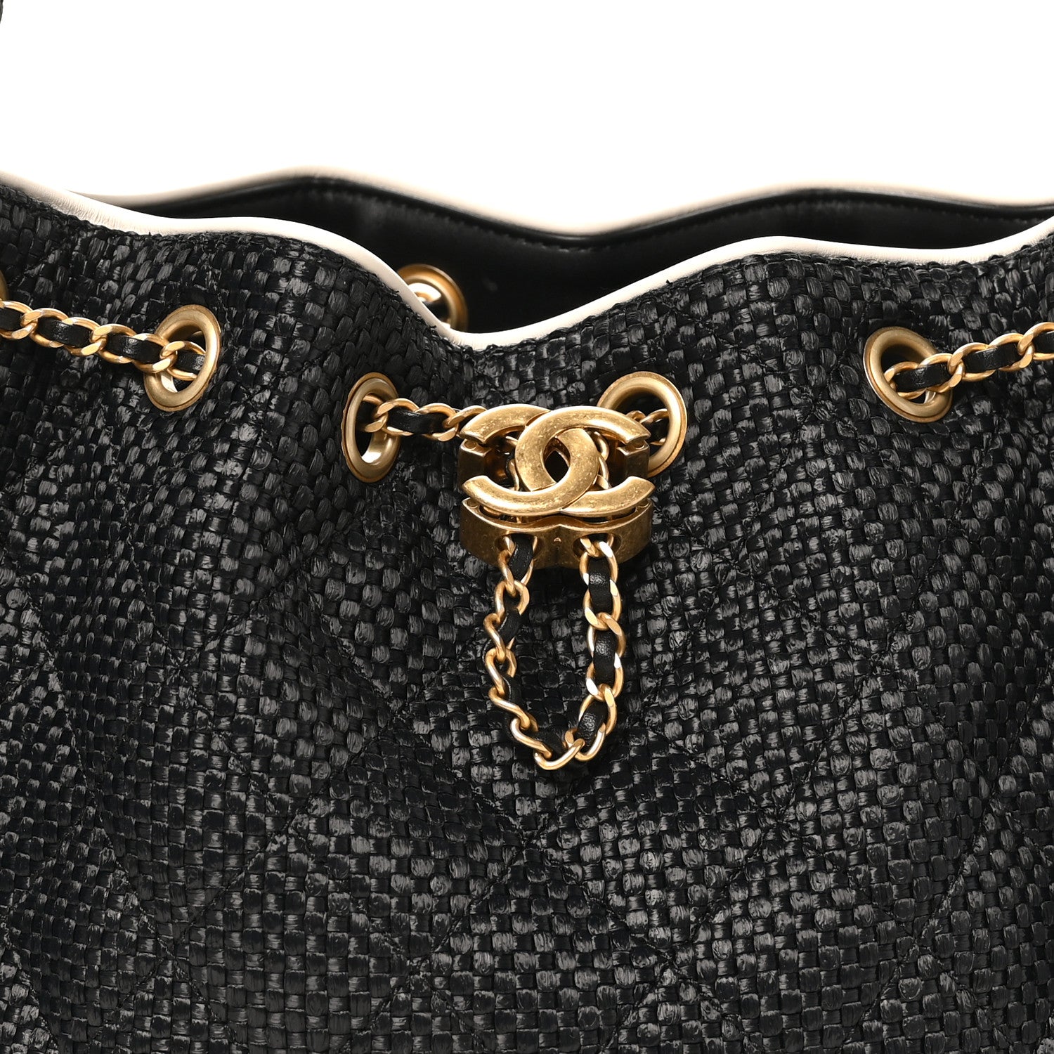 Chanel Braided Raffia Calfskin Quilted Small Chanel 25 Handbag Black White 7 of 9