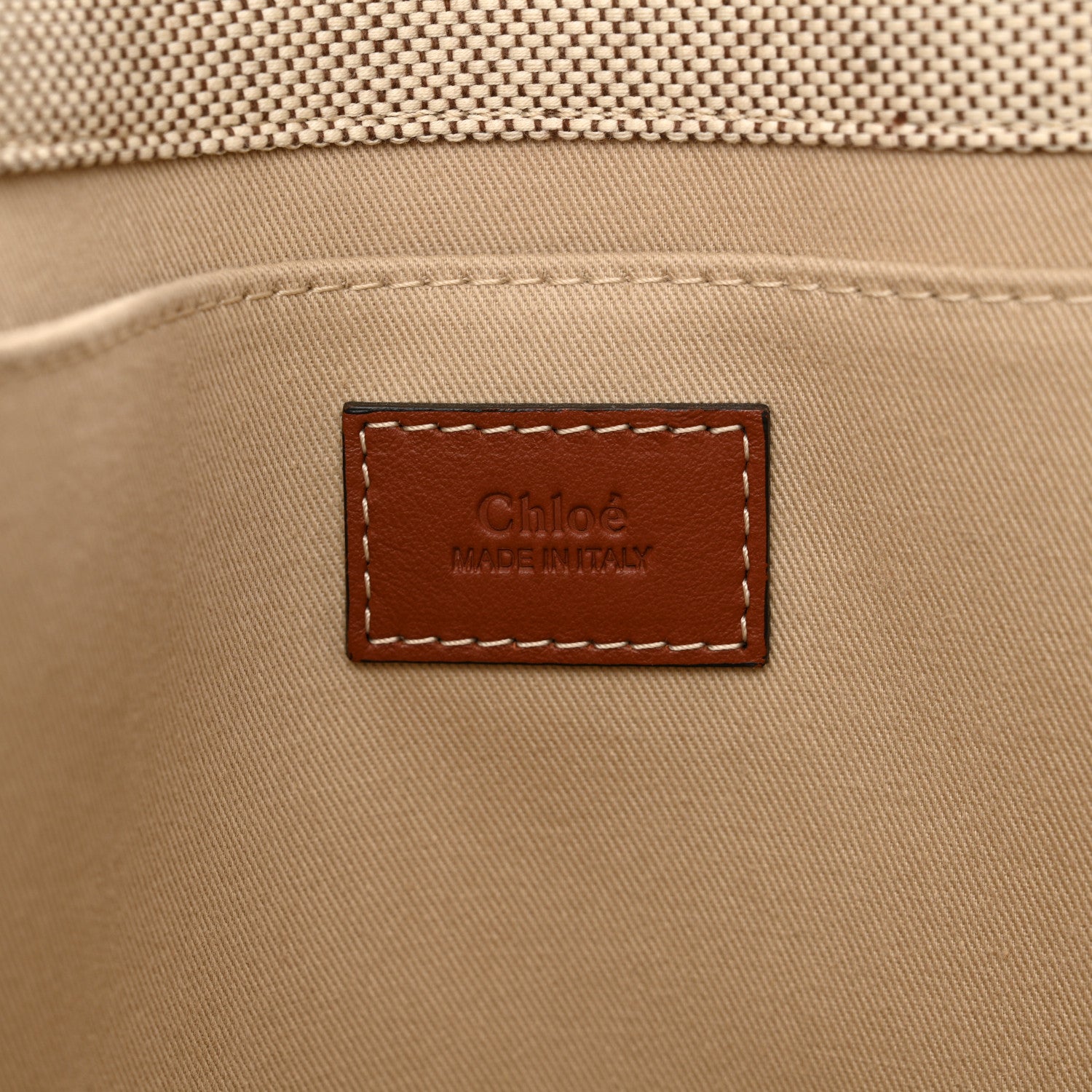 Chloe Cotton Calfskin Large Woody Ribbon Tote White Brown 6 of 12
