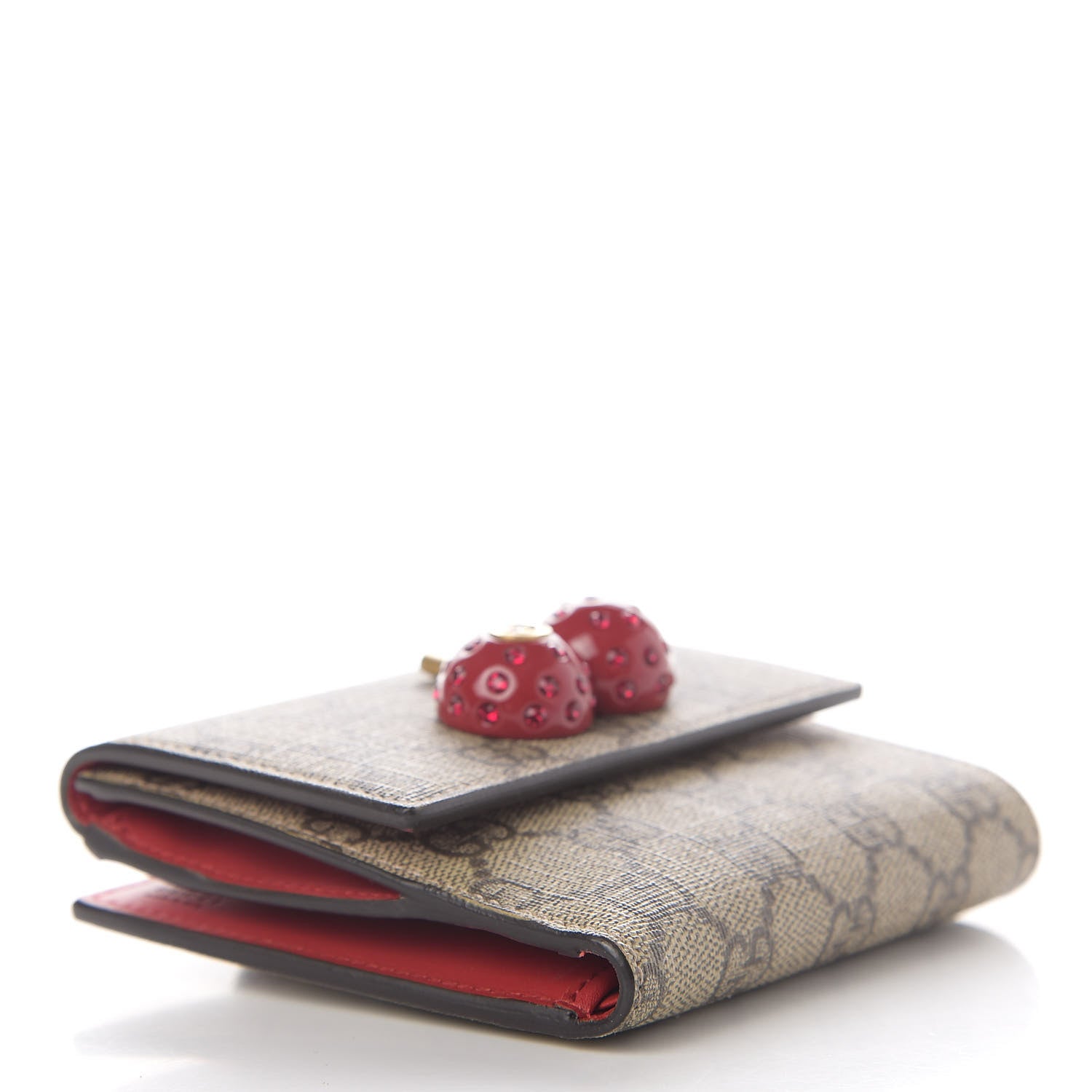 Gucci GG Supreme Monogram Cherry Embellished Card Case Wallet Hibiscus Red 4 of 12