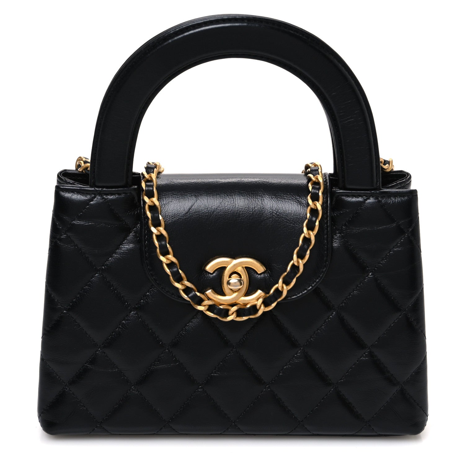 Chanel Shiny Aged Calfskin Quilted Nano Kelly Shopper Black 1 of 10
