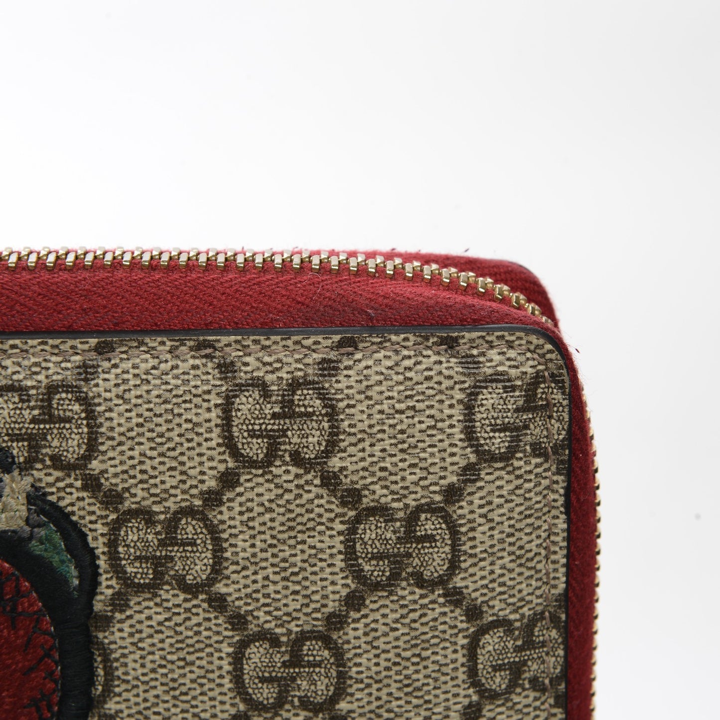 GG Supreme Monogram Kingsnake Heart Embroidered Zip Around Wallet Red