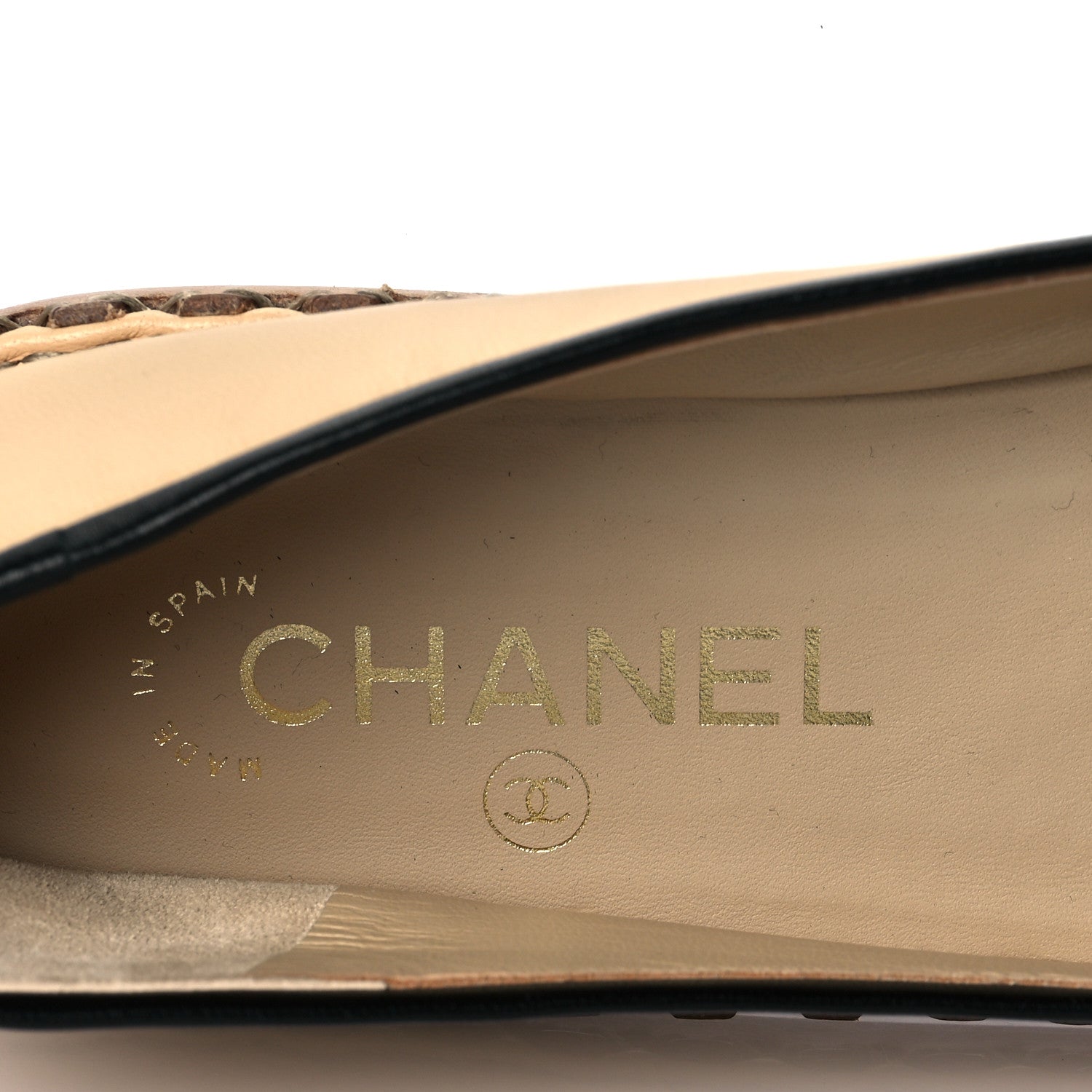 Chanel Lambskin Chain CC Mocassin Loafer Espadrilles 38.5 Beige Black 7 of 9