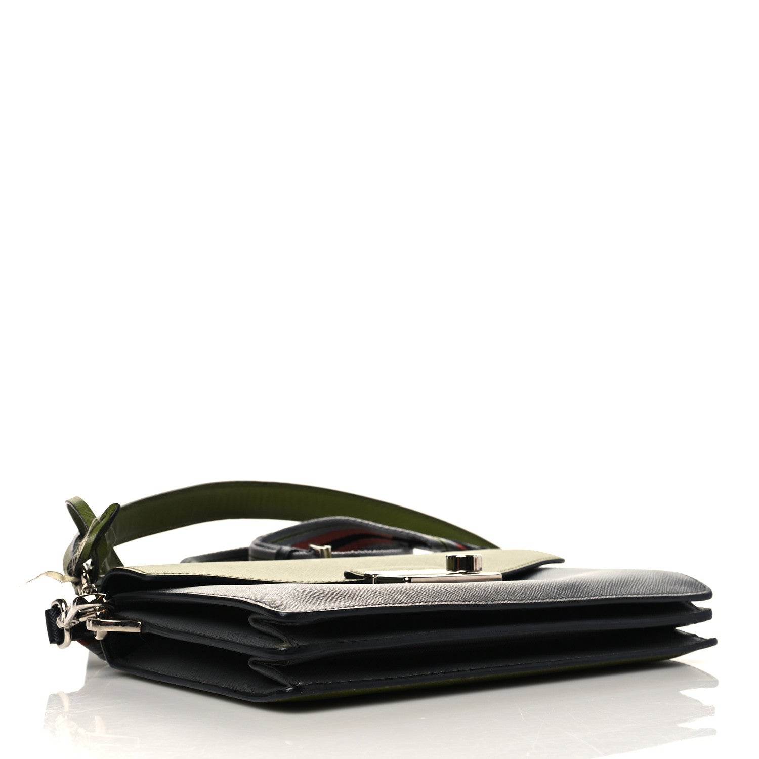 Prada Saffiano Lux Bi-Color Sound Shoulder Bag Mercurio Edera 4 of 7