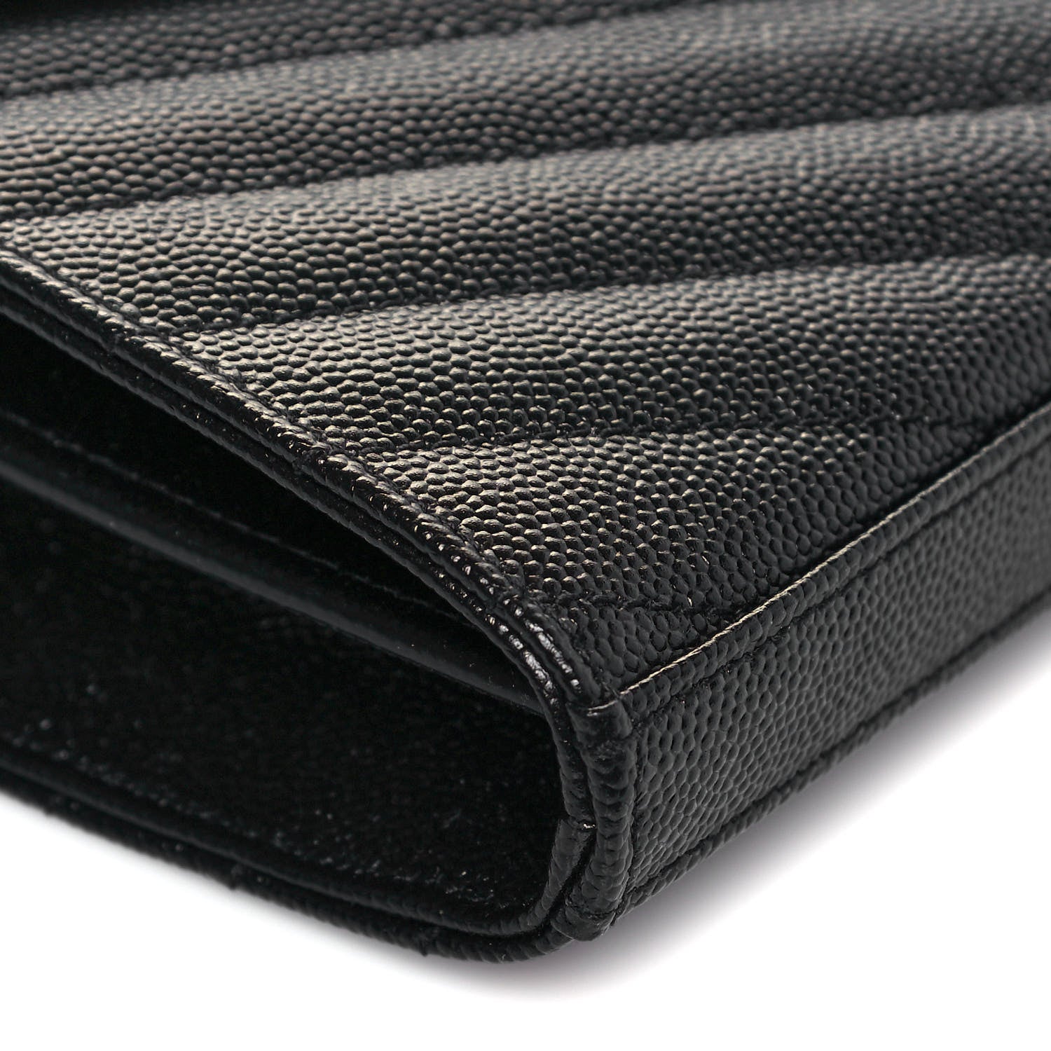 Saint Laurent Grain De Poudre Matelasse Chevron Monogram Chain Wallet Black 8 of 13