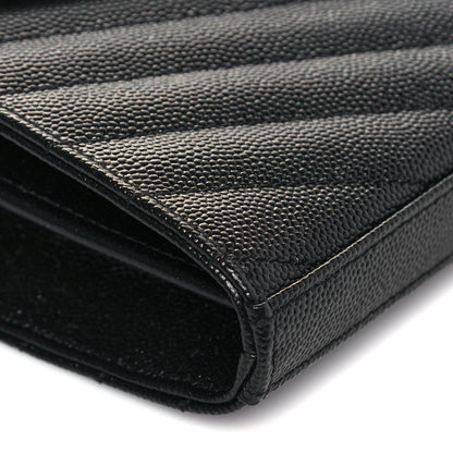 Saint Laurent Grain De Poudre Matelasse Chevron Monogram Chain Wallet Black 8 of 13