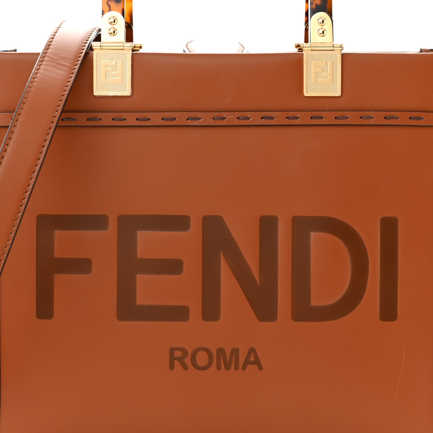 Fendi Vitello King Plexiglass Logo Embossed Small Fendi Sunshine Shopper Tote Cuoio 7 of 9