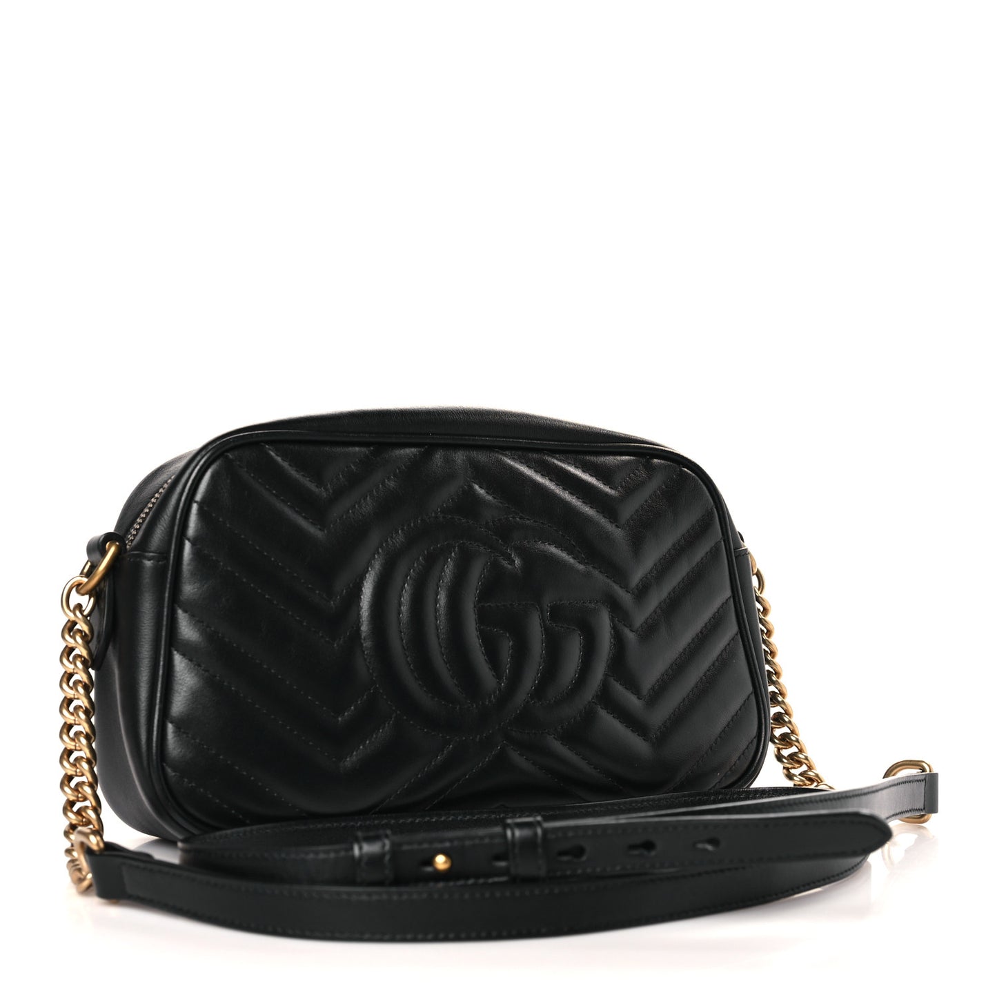 Calfskin Matelasse Small GG Marmont Chain Shoulder Bag Black