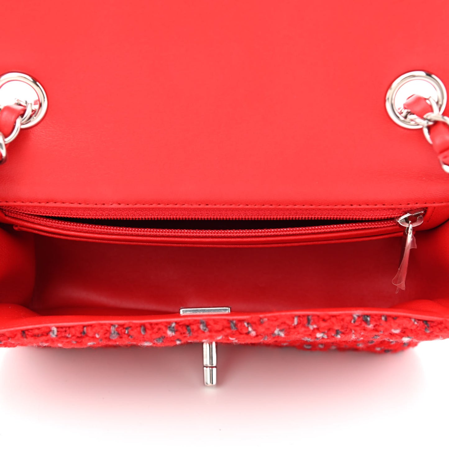 Tweed Quilted Mini Rectangular Flap Red Grey