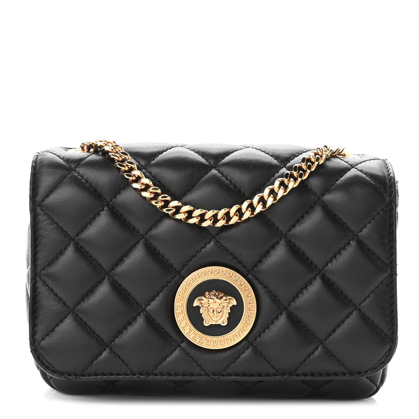 Nappa Quilted Small Medusa Chain Crossbody Black